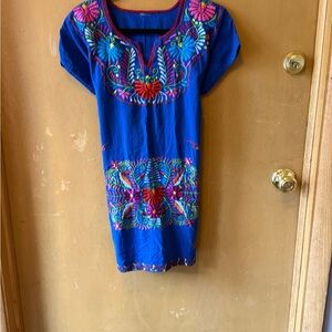Embroidered Blue Dress with Floral Design